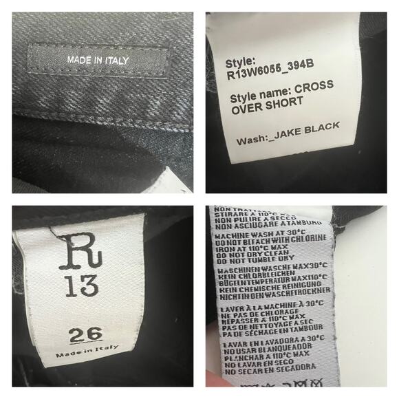 R13 Black Crossover Denim Jeans ShortsIn Jake Black Size 26 - Picture 9 of 14